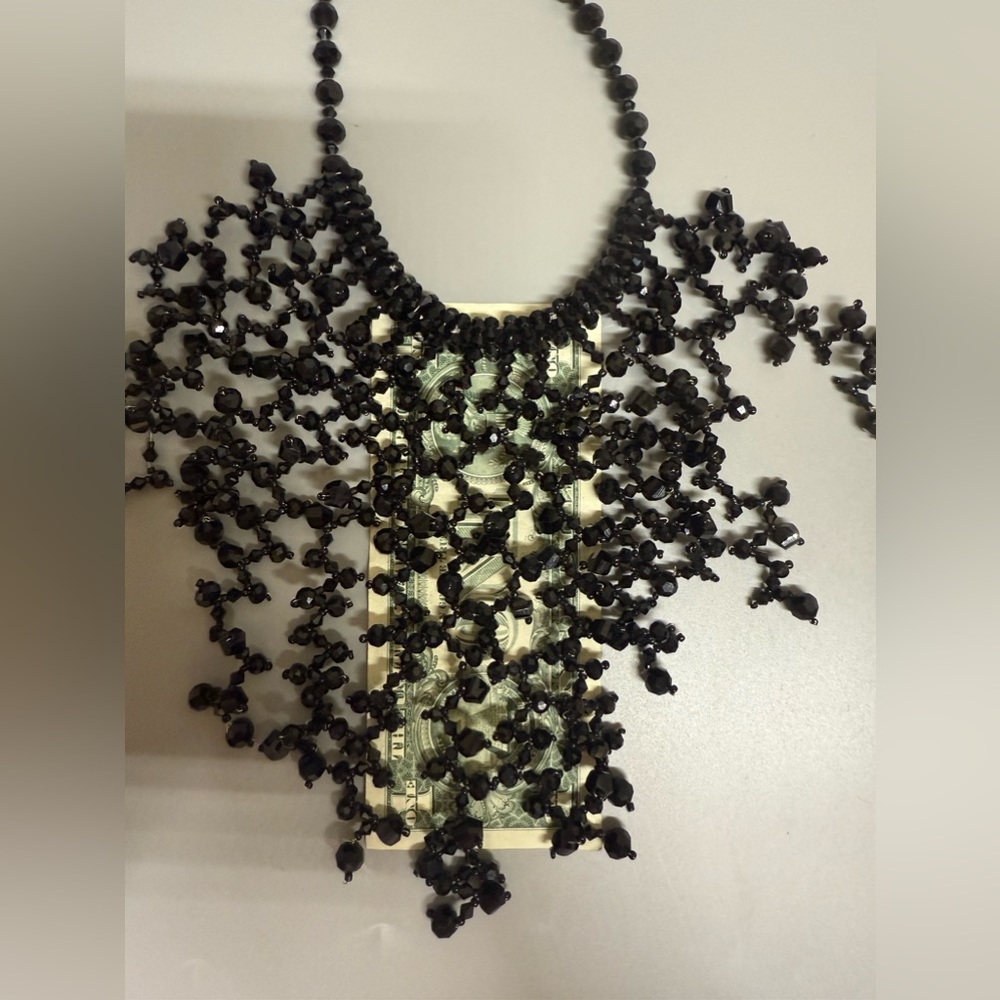 Black crystals Beaded Fringe Statement Necklace - Picture 11 of 11